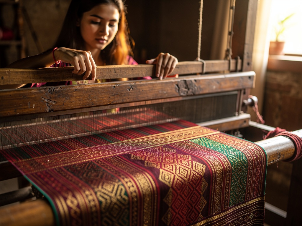 Hands weaving on a traditional Manipuri handloom