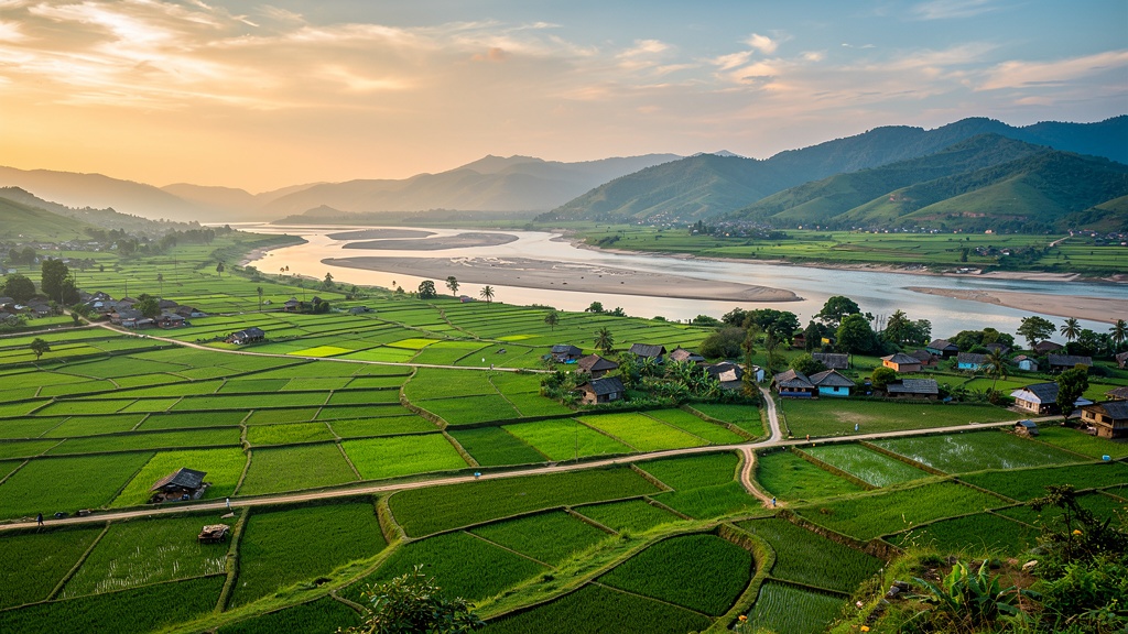 Panoramic view of the Imphal valley with rice fields and surrounding hills