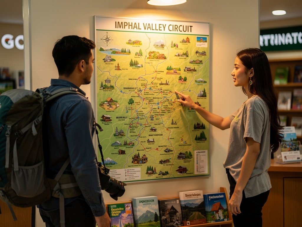 A tourist browsing a printed city map at Imphal